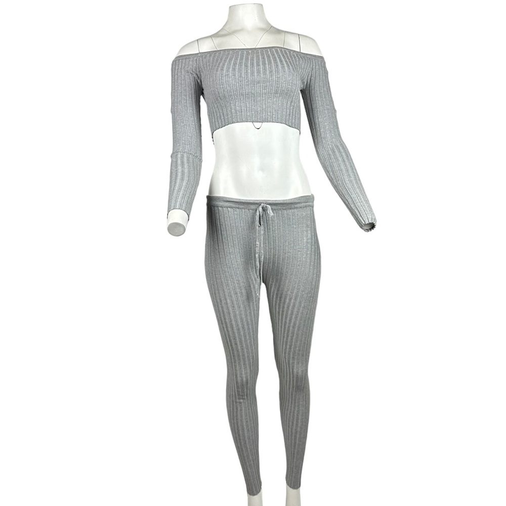 Two Piece Ribbed Legging Set Heather Gray